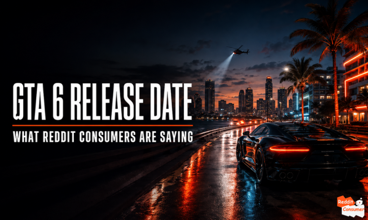 GTA 6 release date banner featuring a neon-lit city, sports car, and helicopter at night.